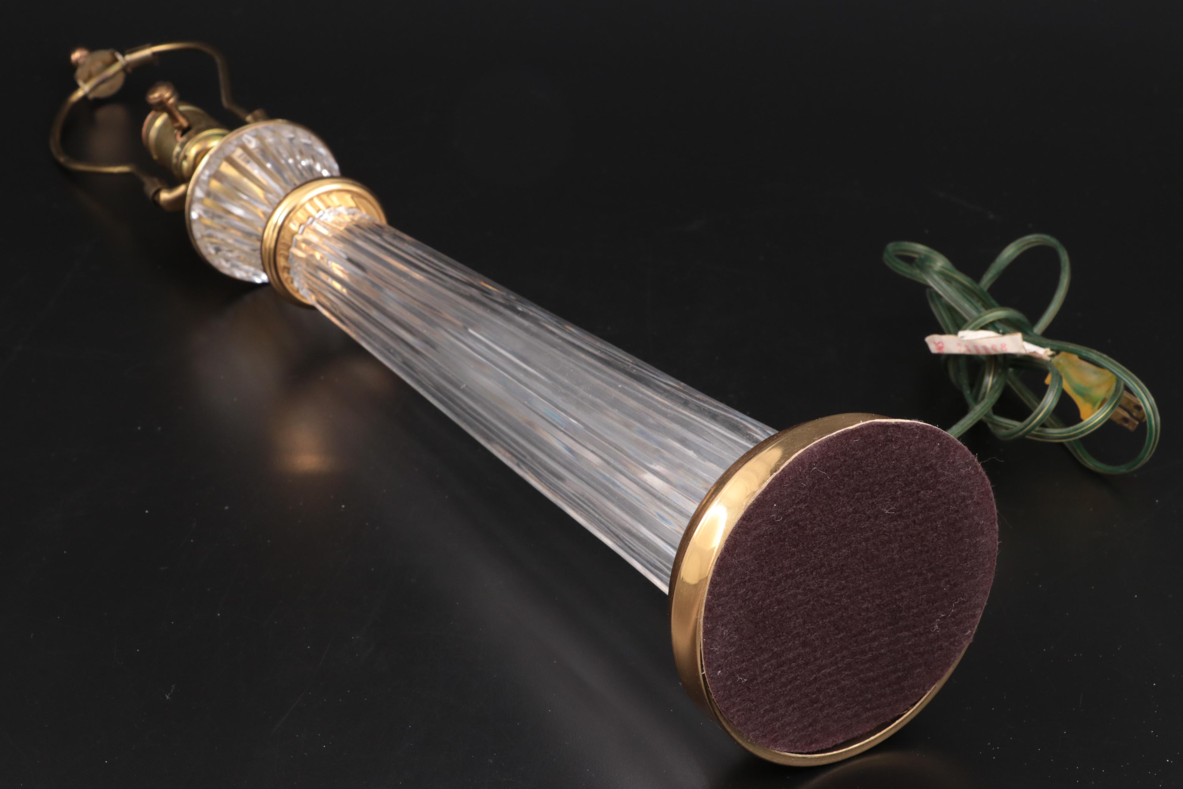 Waterford Crystal "Carina" Fluted Column Table Lamp with Pleated Shade