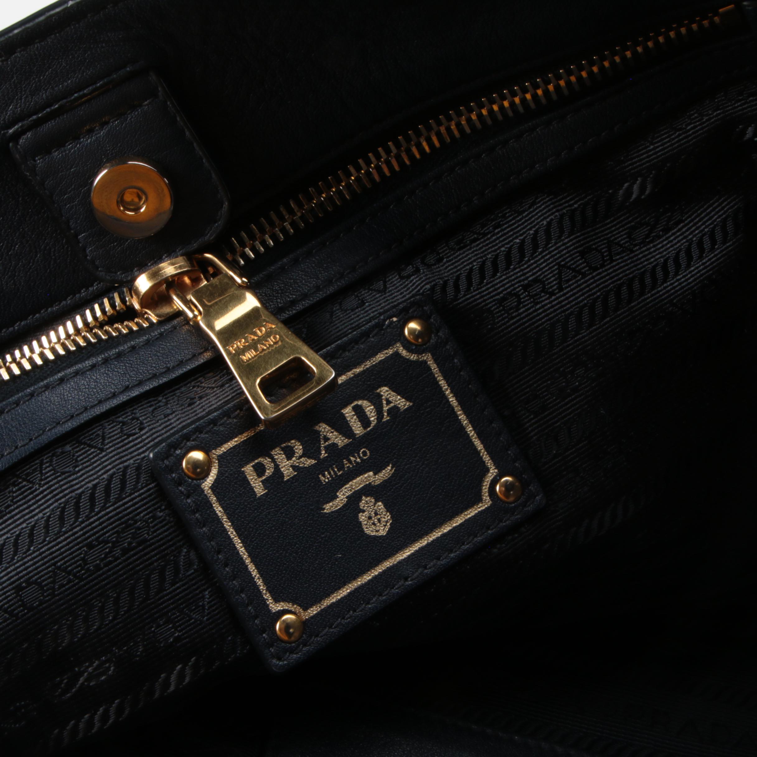 Prada Convertible Zipper Detail Tote in Blue Vitello Leather