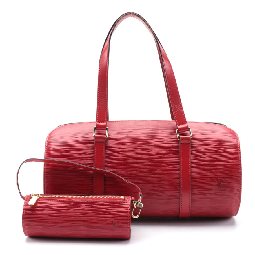 Louis Vuitton Soufflot Bag With Pochette in Castilian Red Epi and Smooth Leather