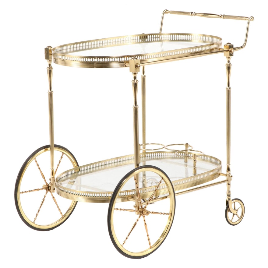 Hollywood Regency Style Brass Bar Cart, Late 20th Century