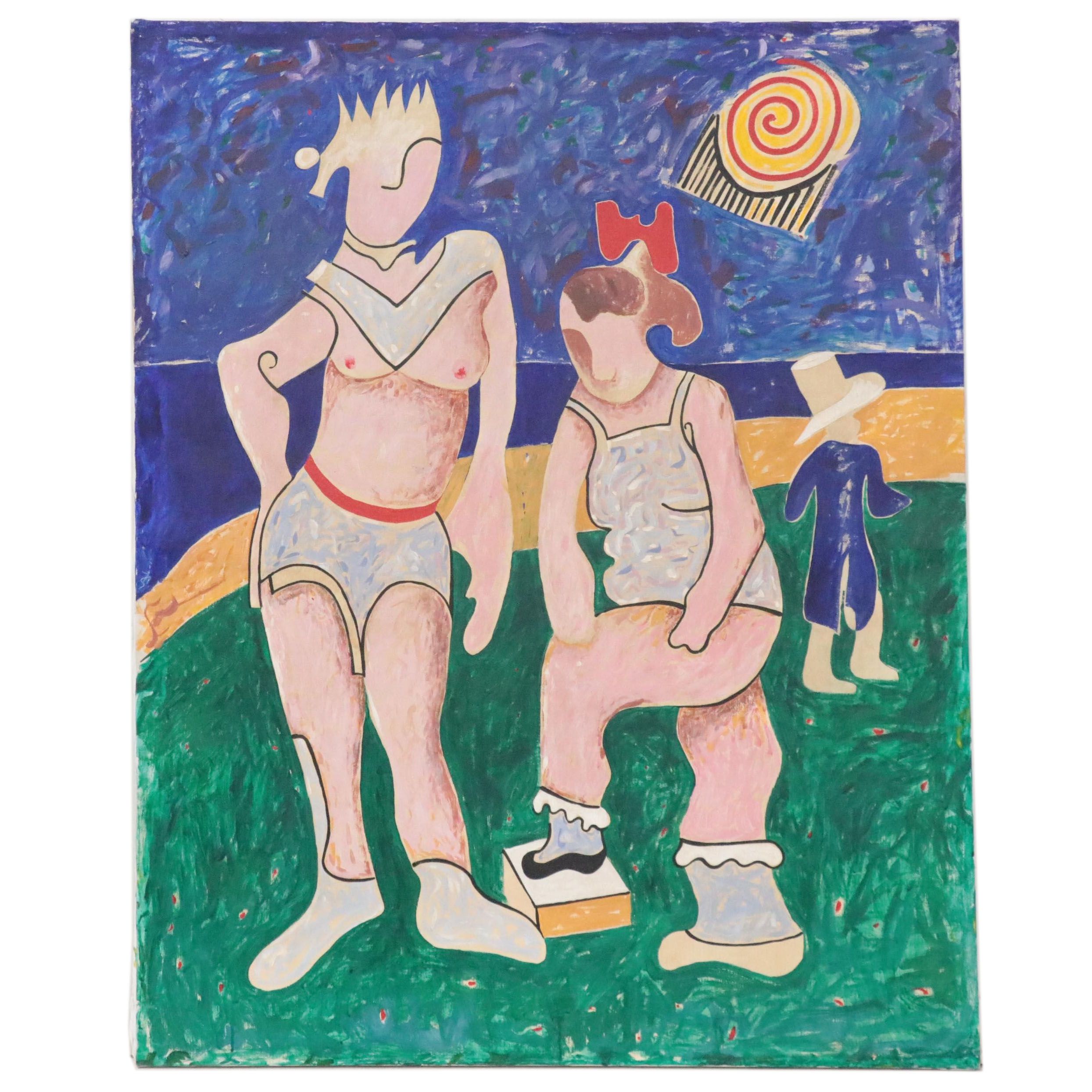 Eduardo Oliva Figurative Oil Painting "Barcelona," Late 20th Century