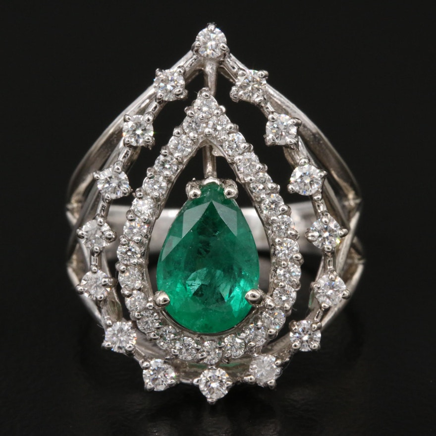 14K 1.26 CT Emerald and Diamond Openwork Ring