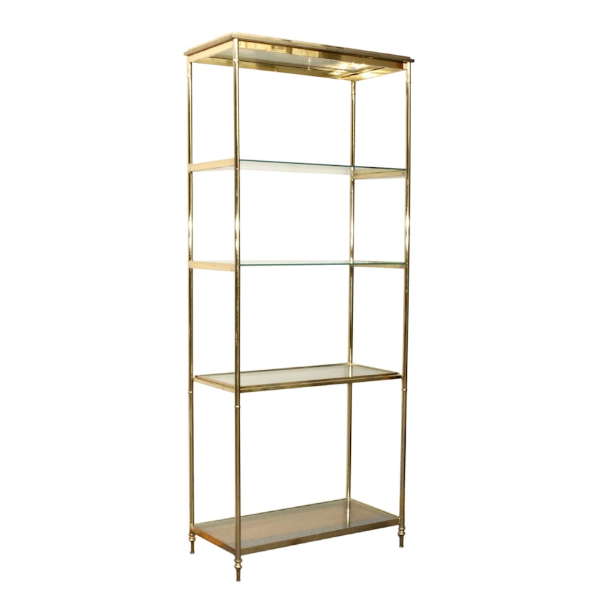 Brass and Glass Four-Shelf Étagère, Mid to Late 20th Century