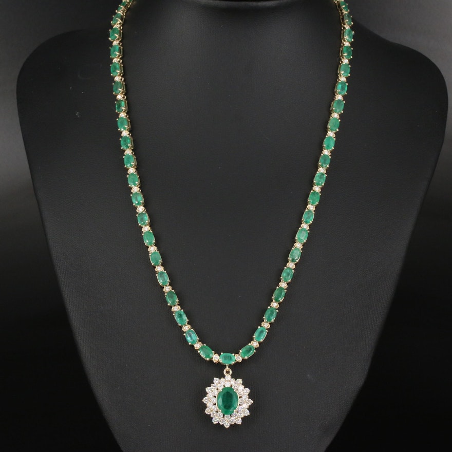 14K Emerald and 2.74 CTW Diamond Necklace with 2.35 CT Center