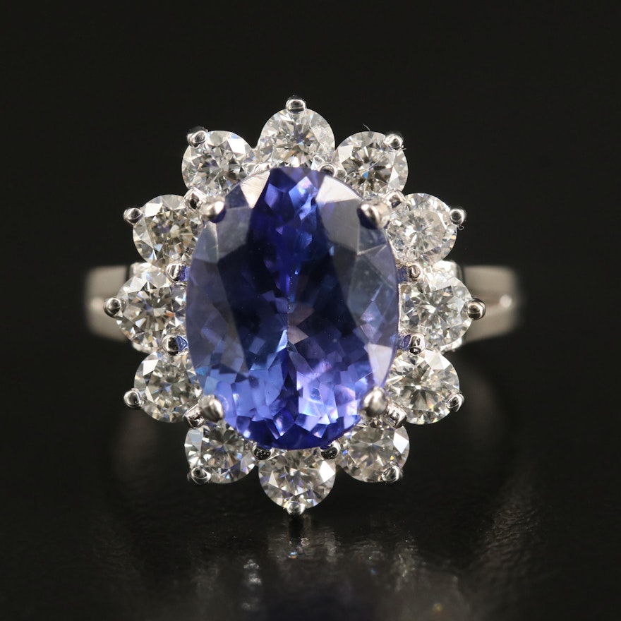 18K 4.62 CT Tanzanite and 1.33 CTW Diamond Halo Ring