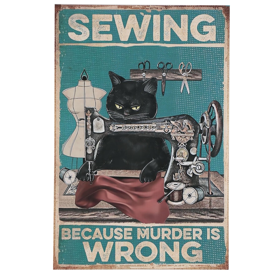 Contemporary Giclée of Sewing Black Cat, 21st Century