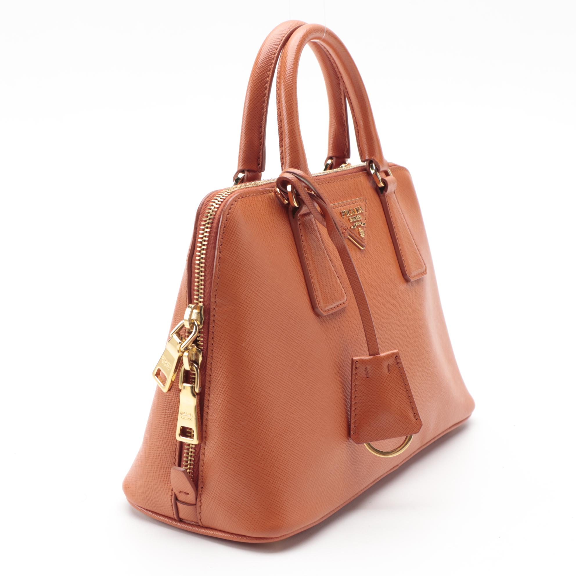 Prada Papaya Vernice Two-Way Mini Bag in Saffiano Cuir Leather