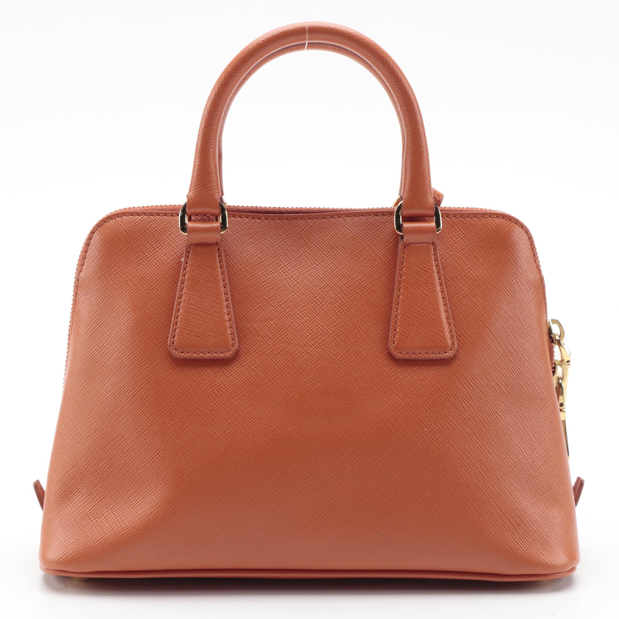 Prada Papaya Vernice Two-Way Mini Bag in Saffiano Cuir Leather