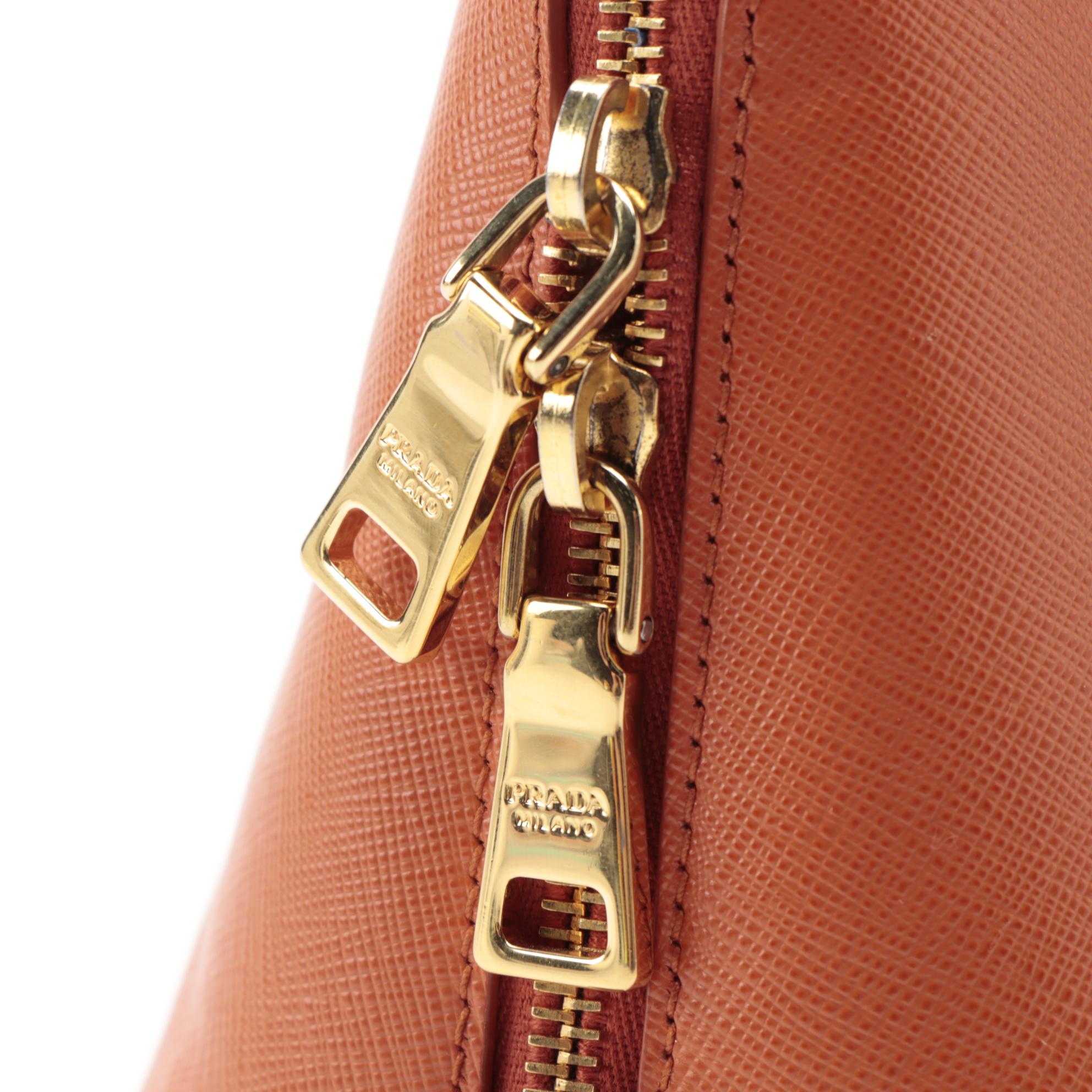 Prada Papaya Vernice Two-Way Mini Bag in Saffiano Cuir Leather