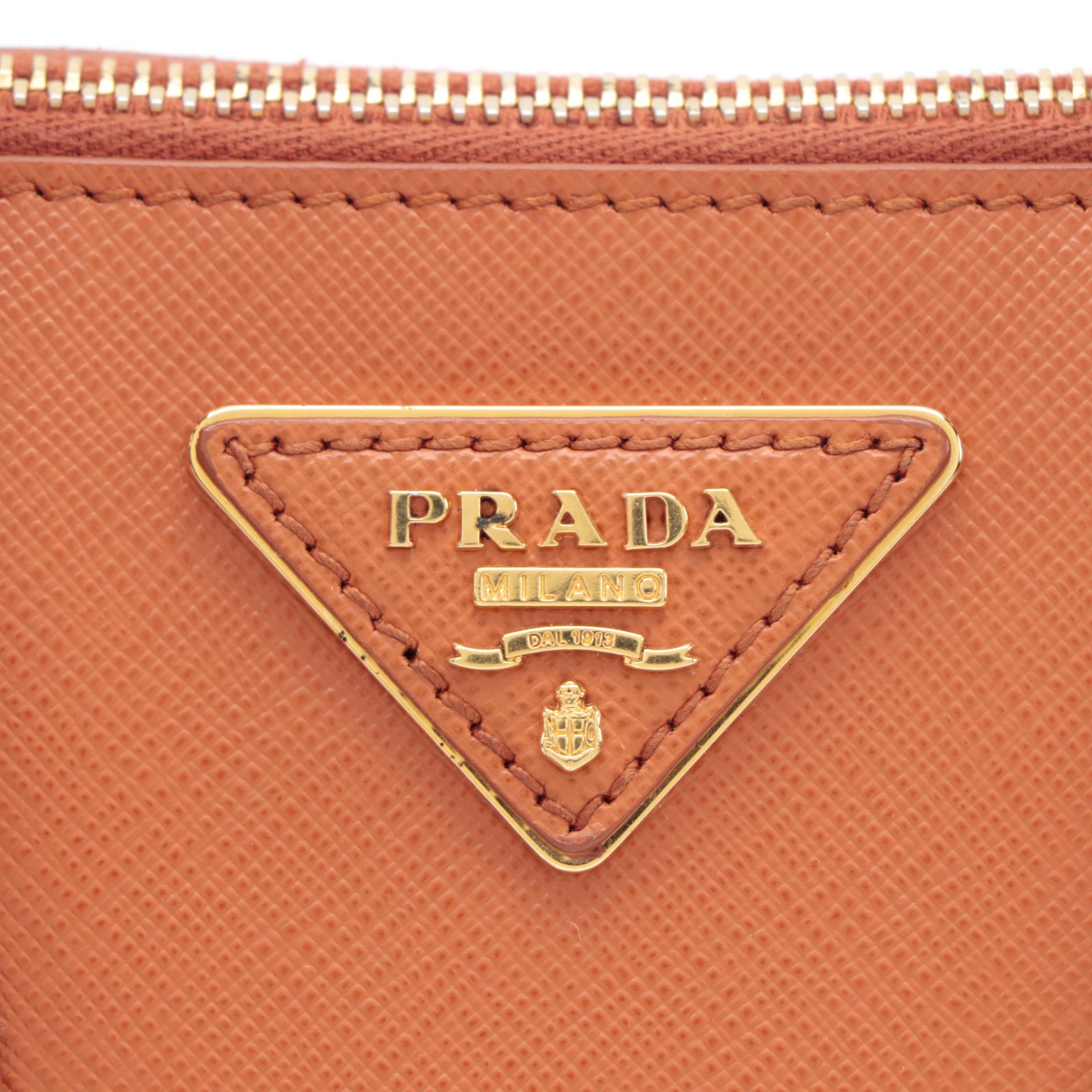 Prada Papaya Vernice Two-Way Mini Bag in Saffiano Cuir Leather