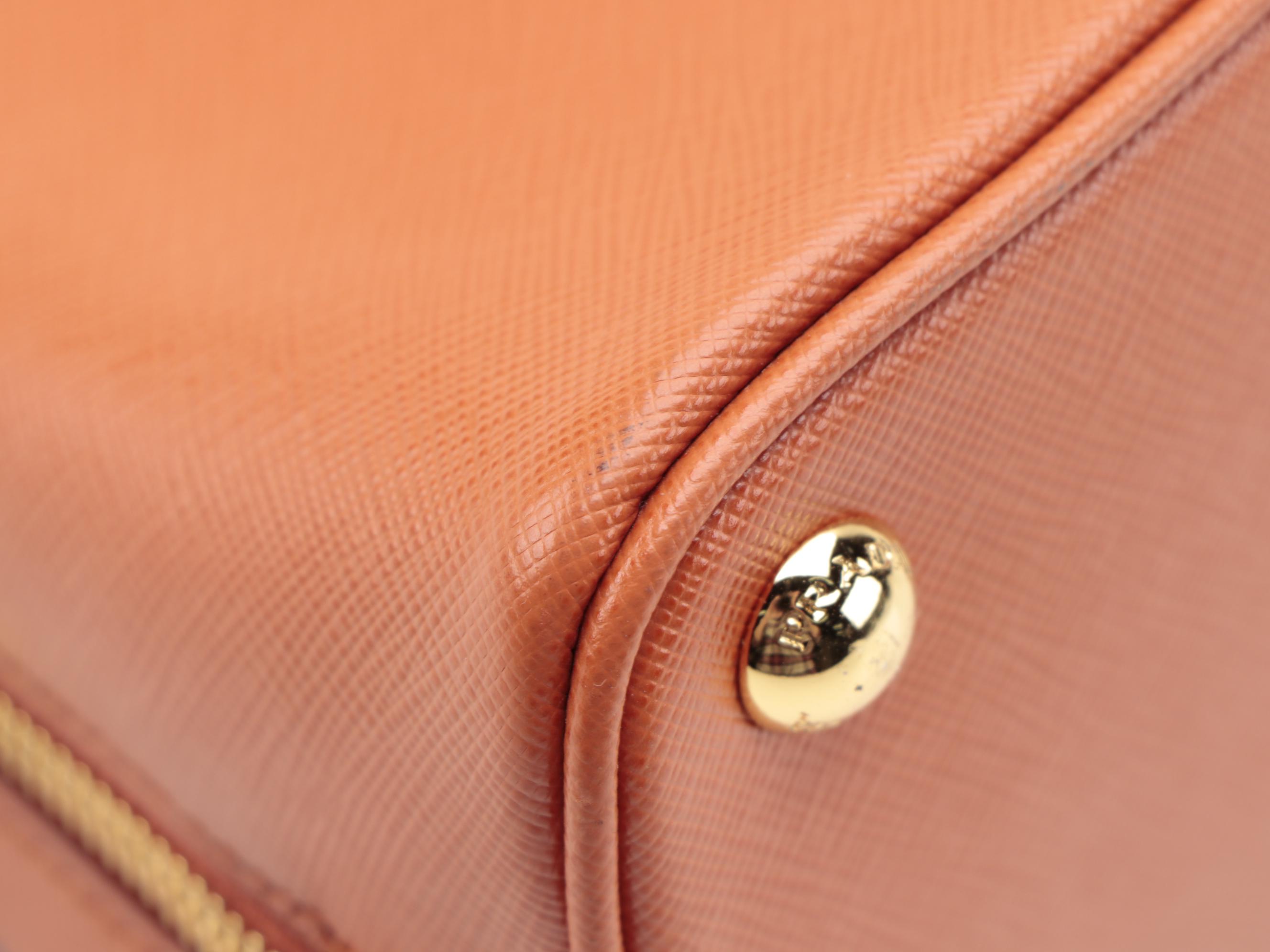 Prada Papaya Vernice Two-Way Mini Bag in Saffiano Cuir Leather