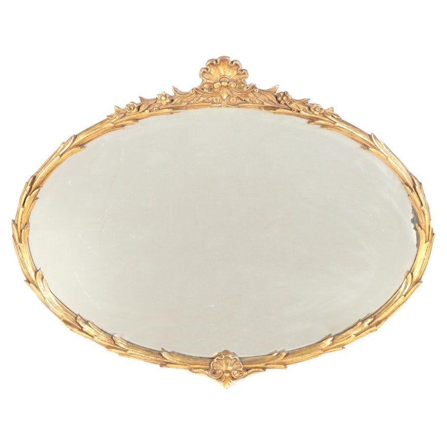 Rococo Style Giltwood and Plaster Oval Wall Mirror, Early to Mid 20th Century