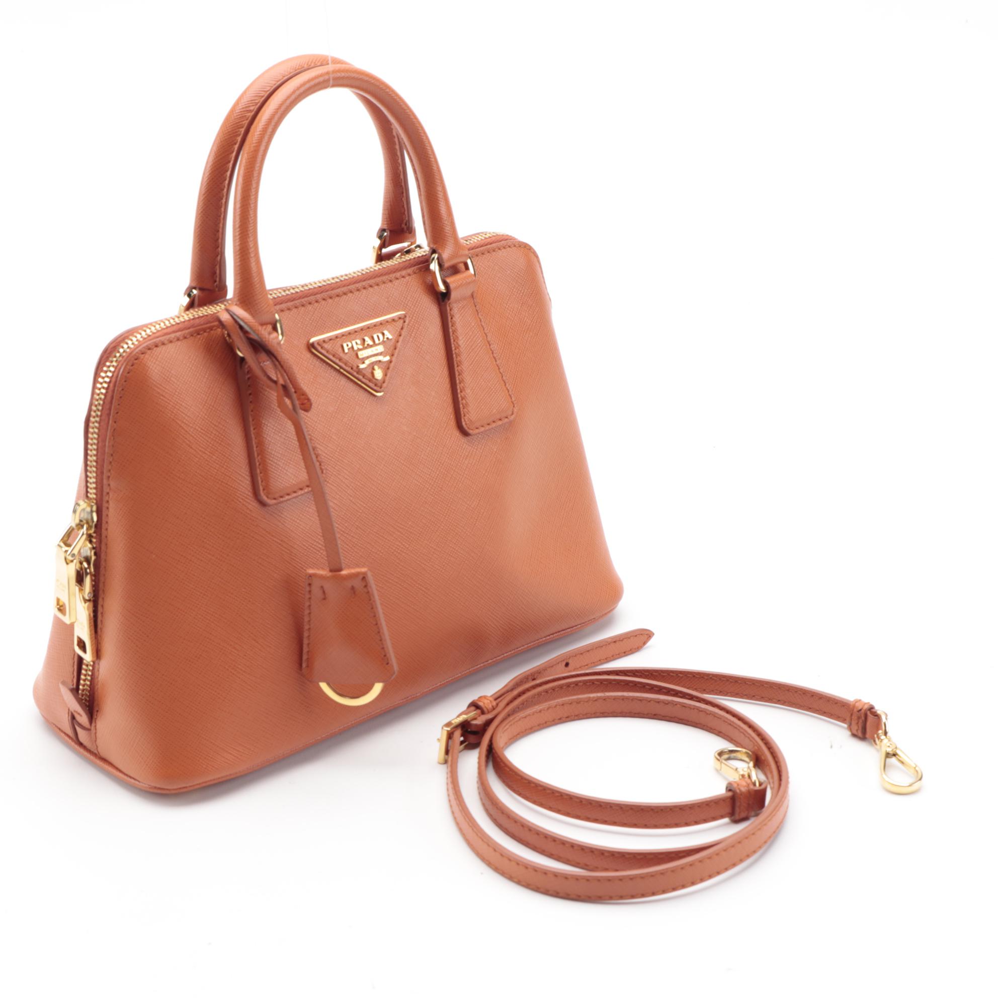 Prada Papaya Vernice Two-Way Mini Bag in Saffiano Cuir Leather