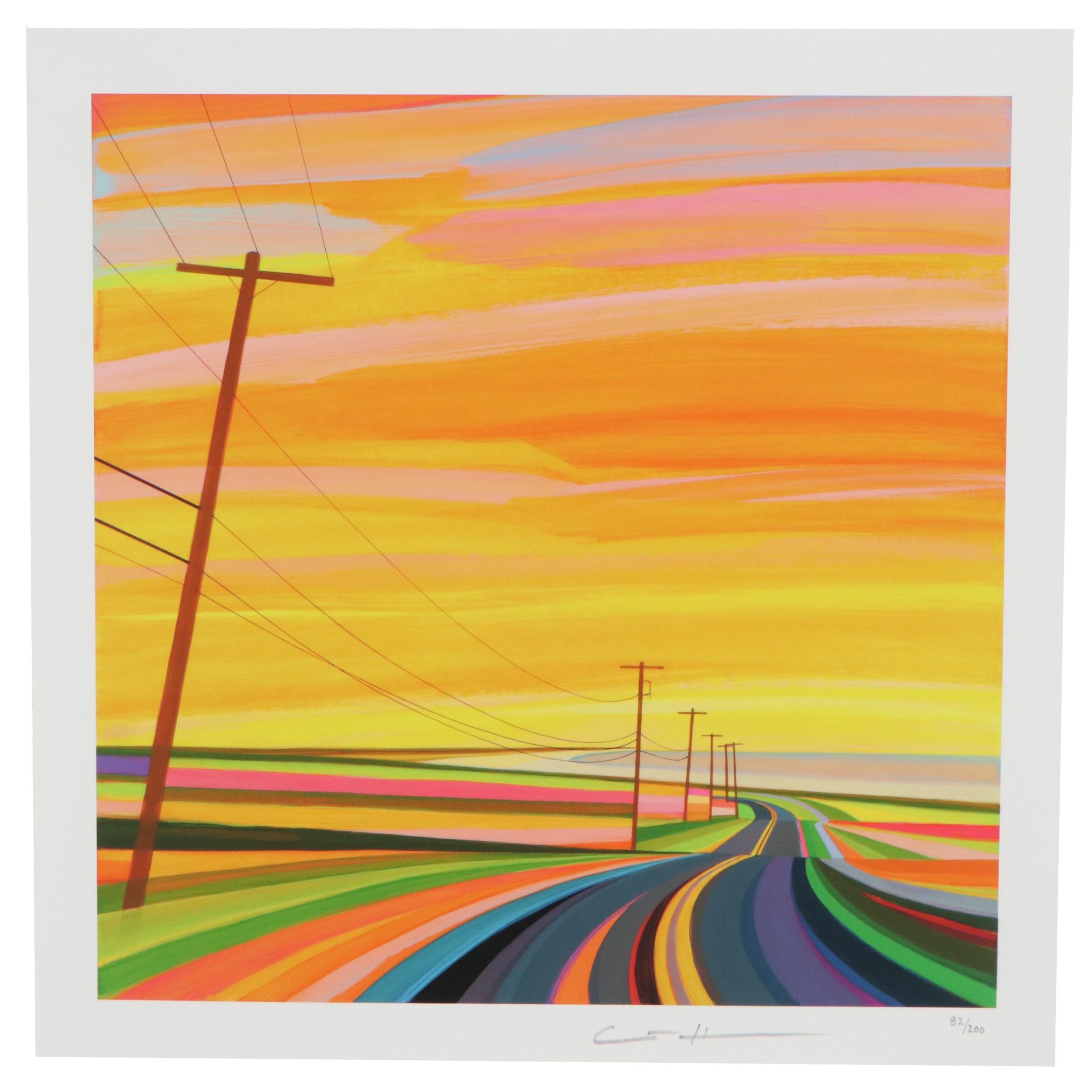 Grant Haffner Modernist Street Scene Giclée "Sunset on Montauk Highway"