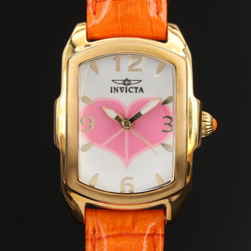 Invicta "Lupah Peace & Love" Gold Tone Quartz Wristwatch