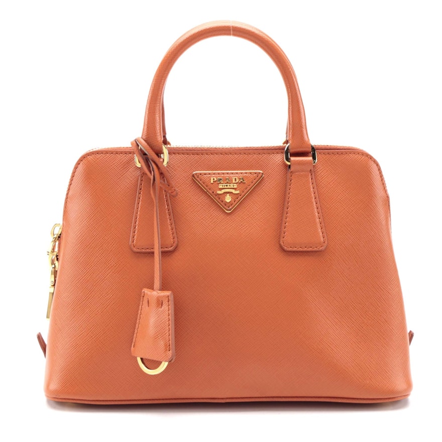 Prada Papaya Vernice Two-Way Mini Bag in Saffiano Cuir Leather