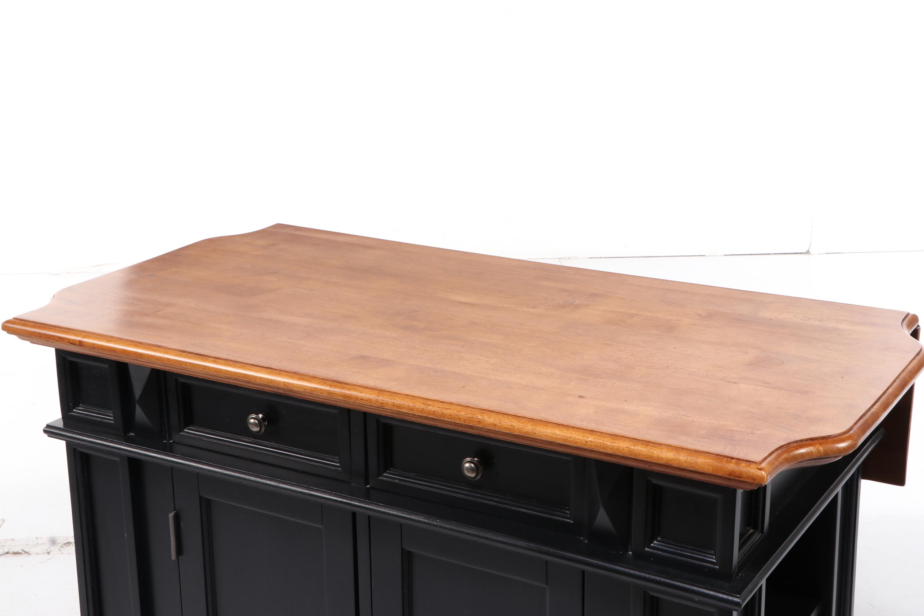 Contemporary "Chalothorn" Parcel-Ebonized Kitchen Island with Drop Leaf