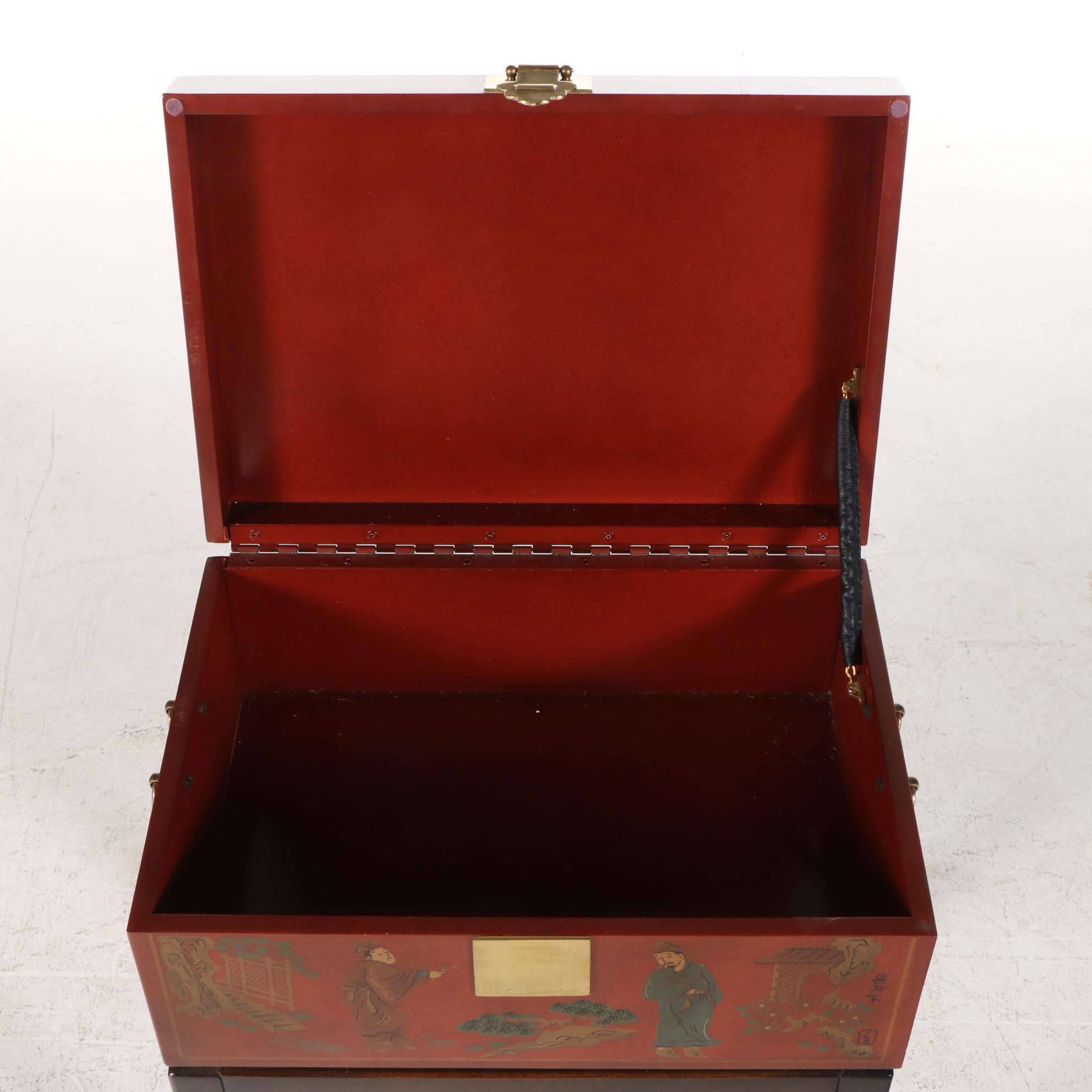 Drexel Heritage "Et Cetera" Painted and Parcel-Gilt Chinoiserie Chest-on-Stand