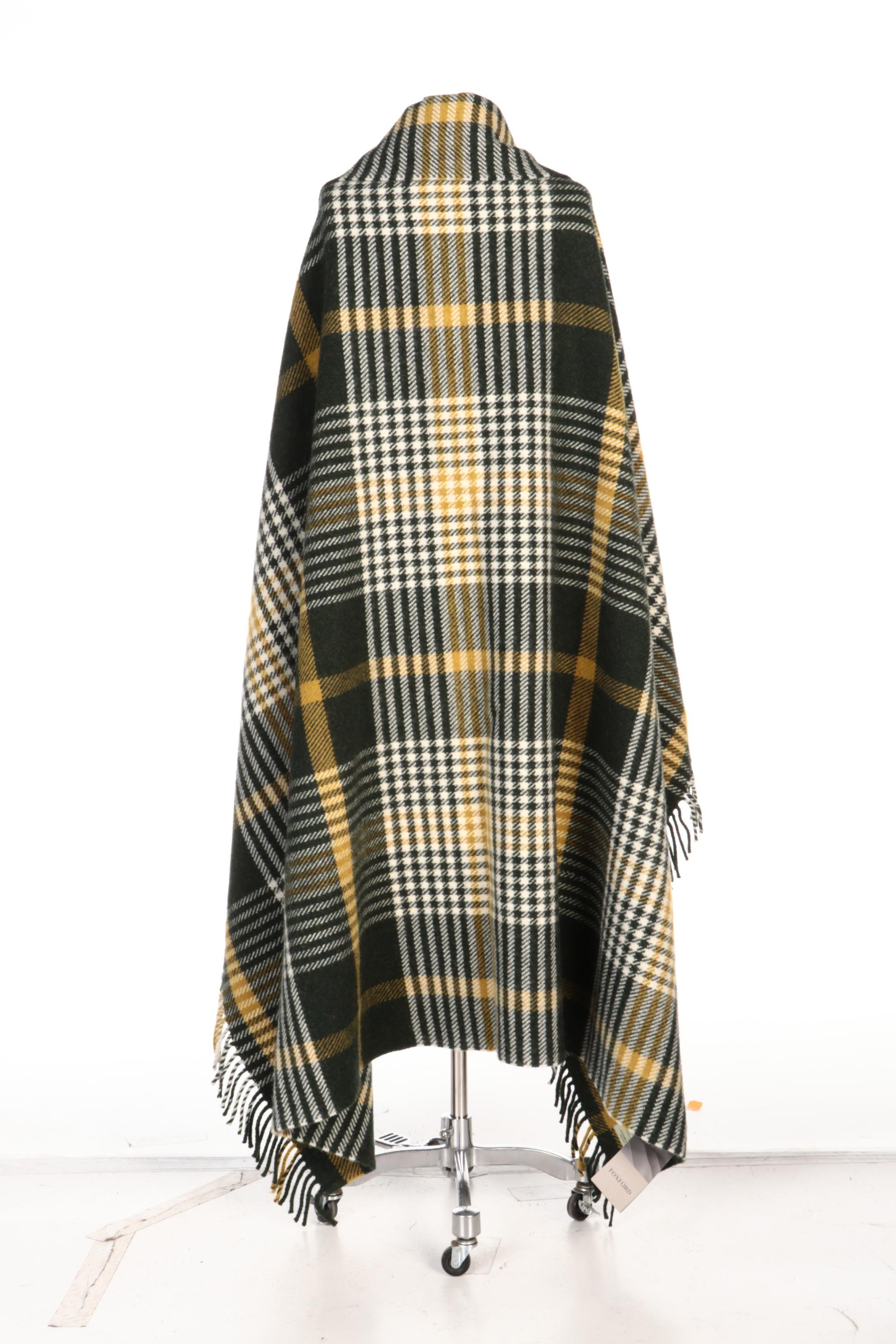 Michael Collins House of Ireland Wool Plaid Fringed Travel Shawl