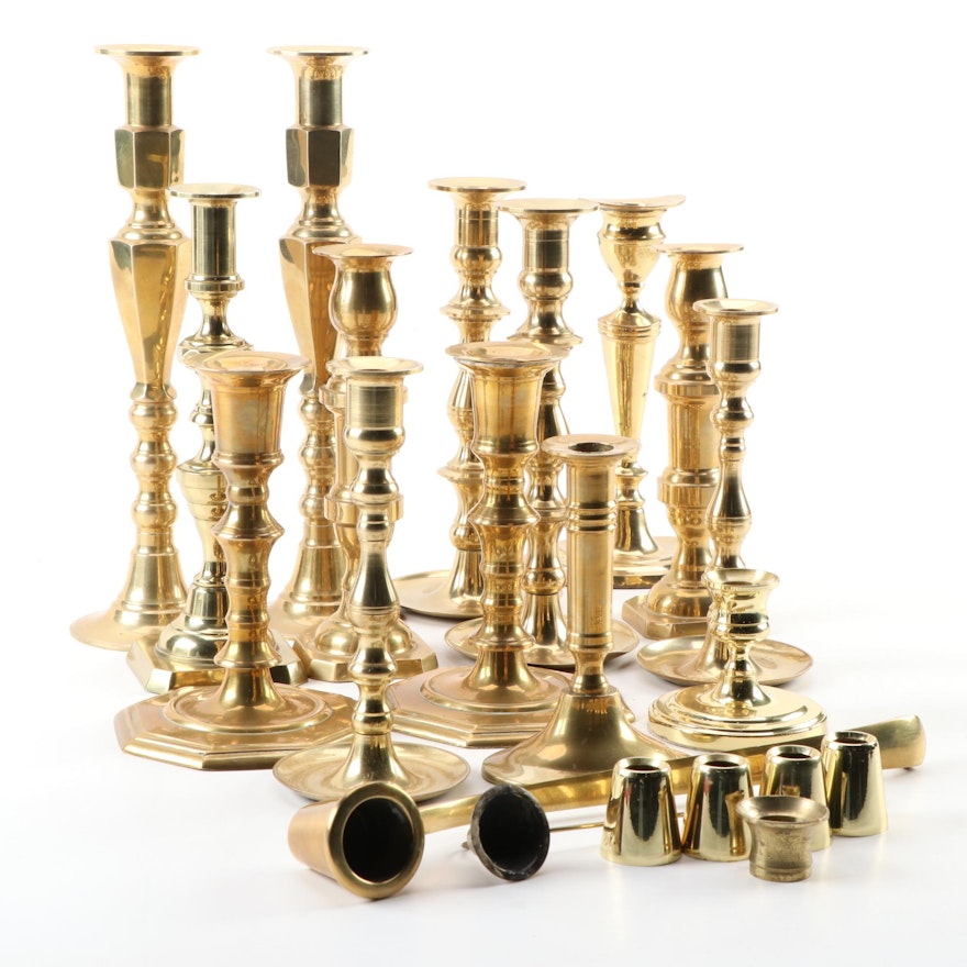 Baldwin Brass Candleholder with Brass Candlestick and Snuffer Collection