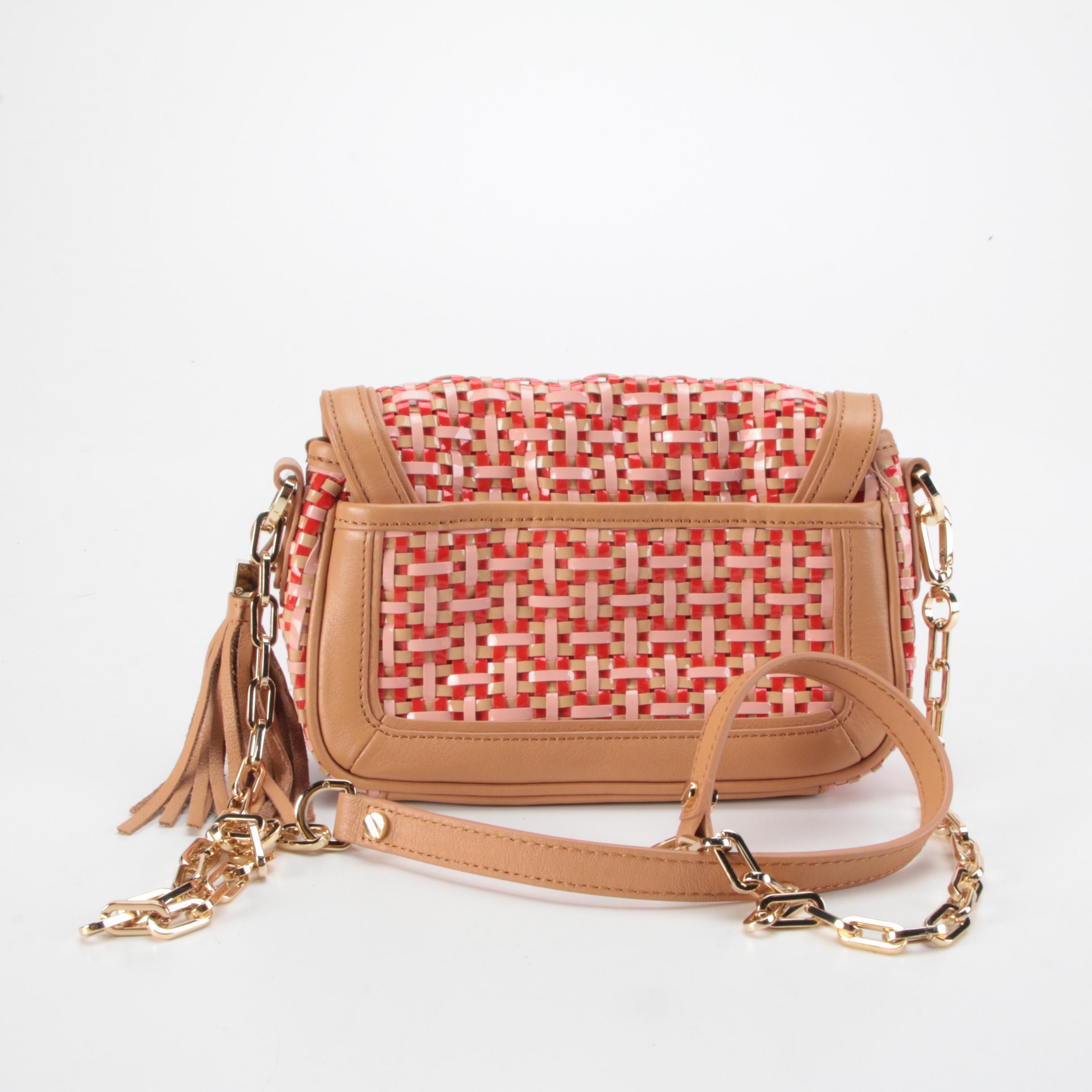 Tory Burch Woven Plastic and Natural Leather Crossbody Bag with Tassel