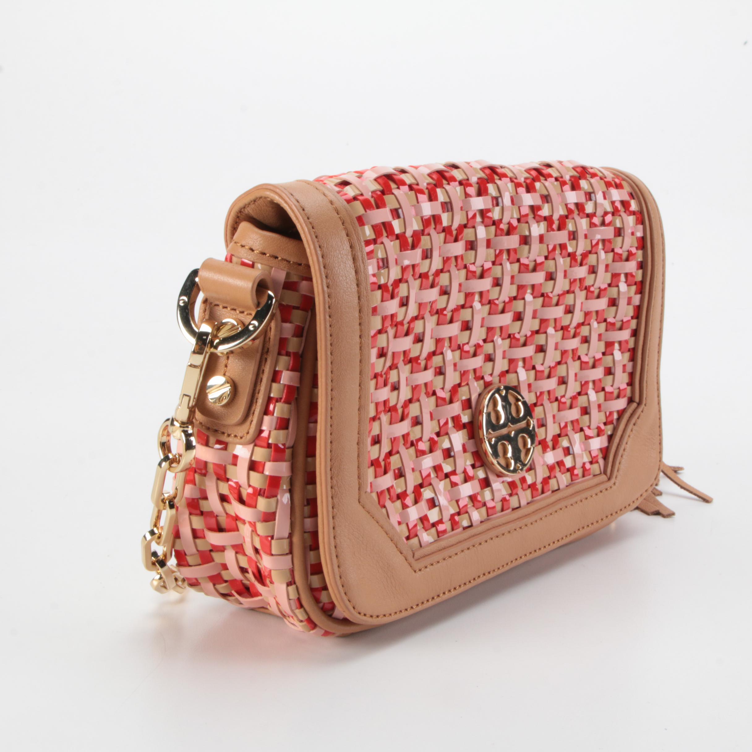 Tory Burch Woven Plastic and Natural Leather Crossbody Bag with Tassel