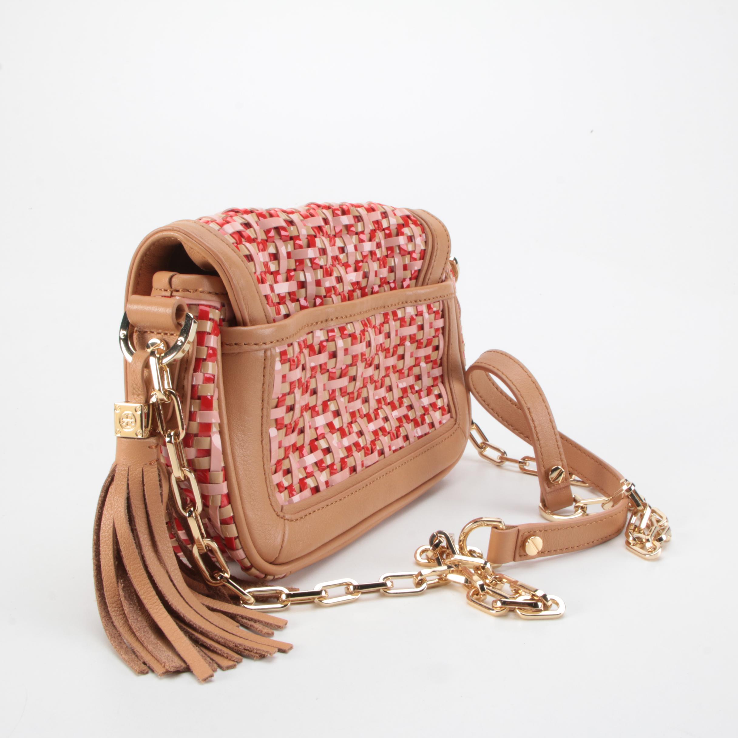 Tory Burch Woven Plastic and Natural Leather Crossbody Bag with Tassel