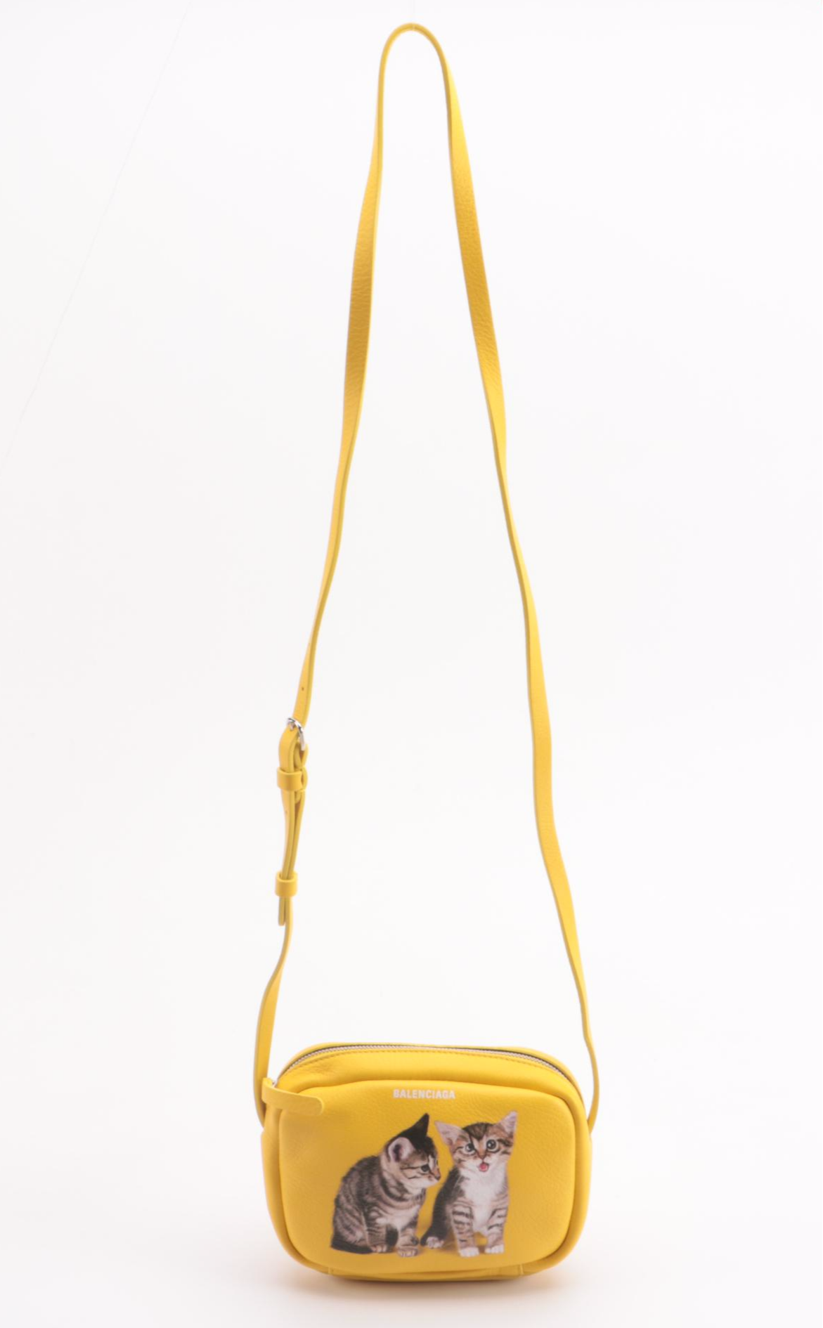 Balenciaga Everyday Kitten Printed Yellow Calfskin Leather Camera Bag