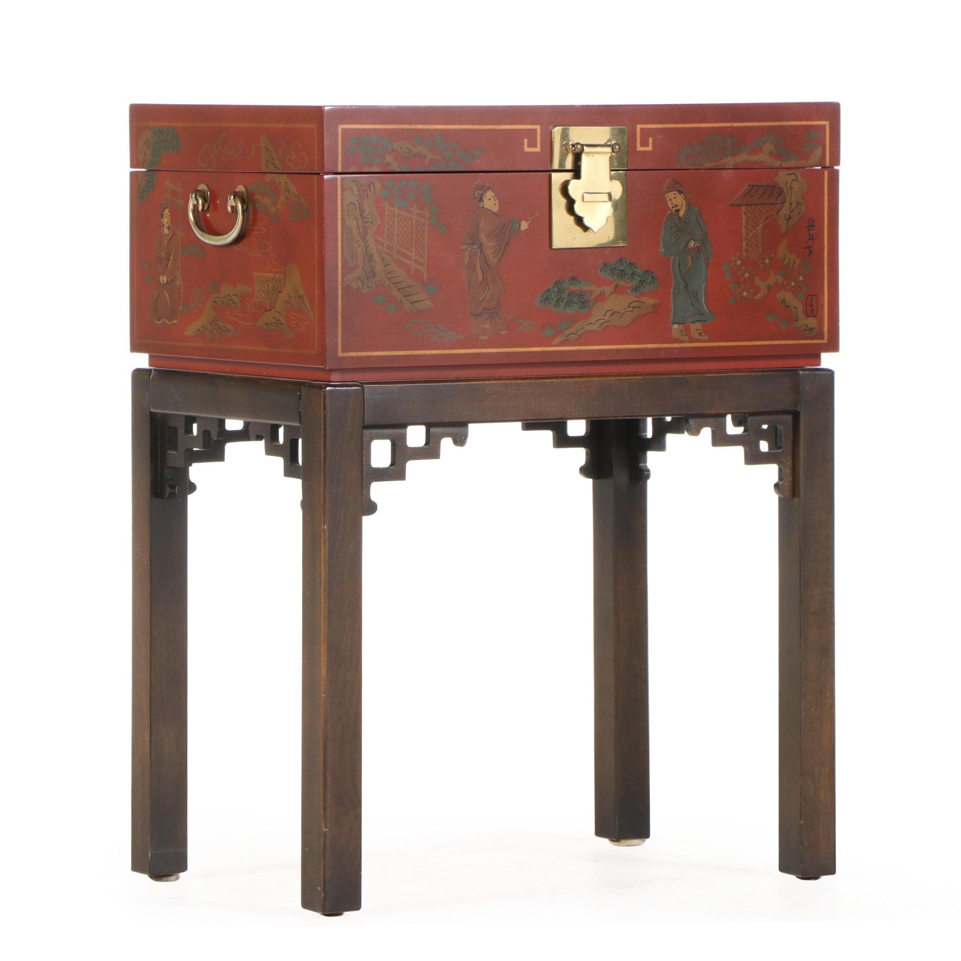 Drexel Heritage "Et Cetera" Painted and Parcel-Gilt Chinoiserie Chest-on-Stand