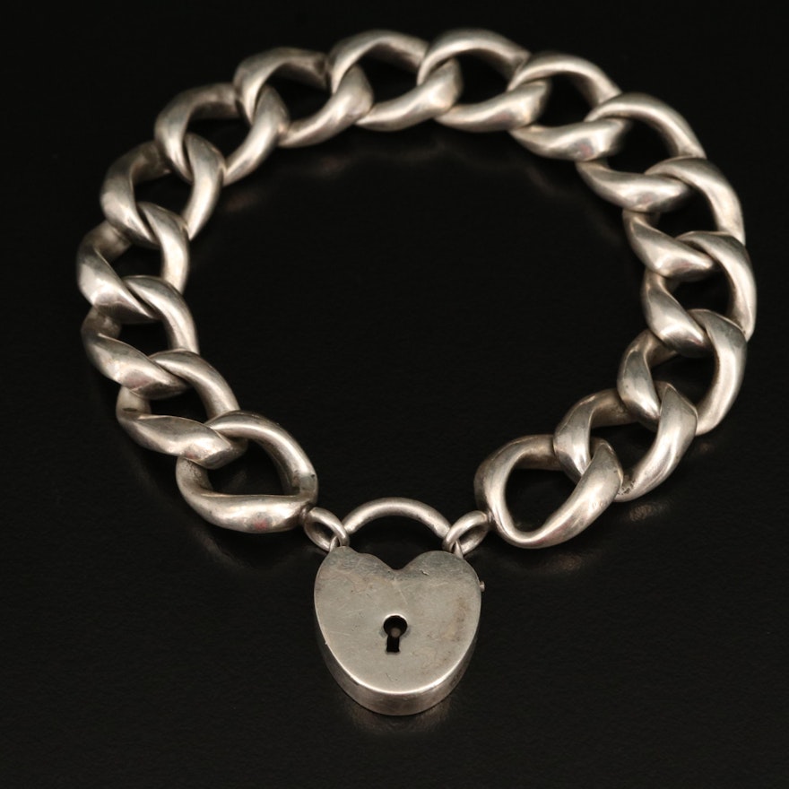 Sterling Curb Link Bracelet with Padlock Clasp