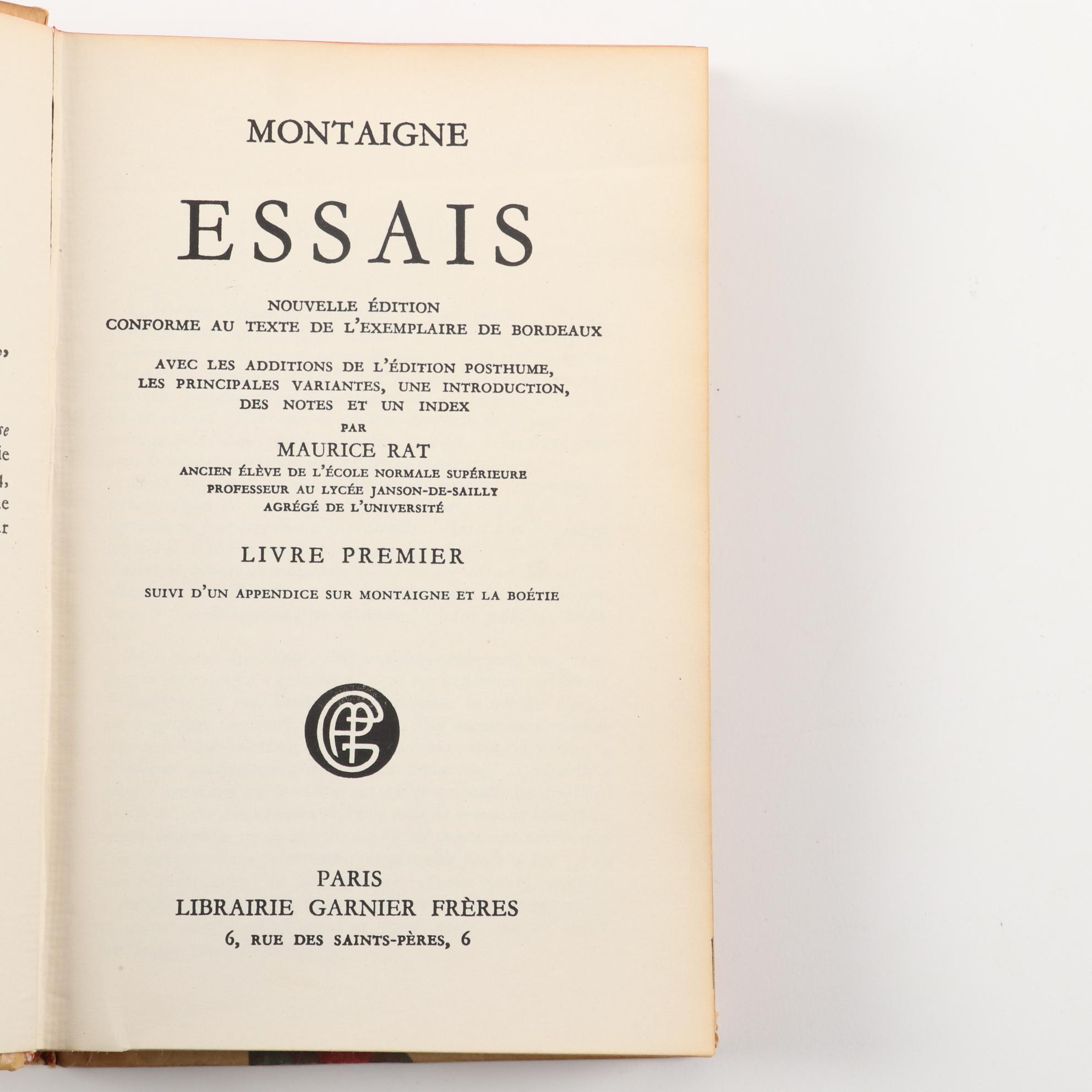 French Language "Essais" Three-Volume Set by Michel de Montaigne, c. 1952