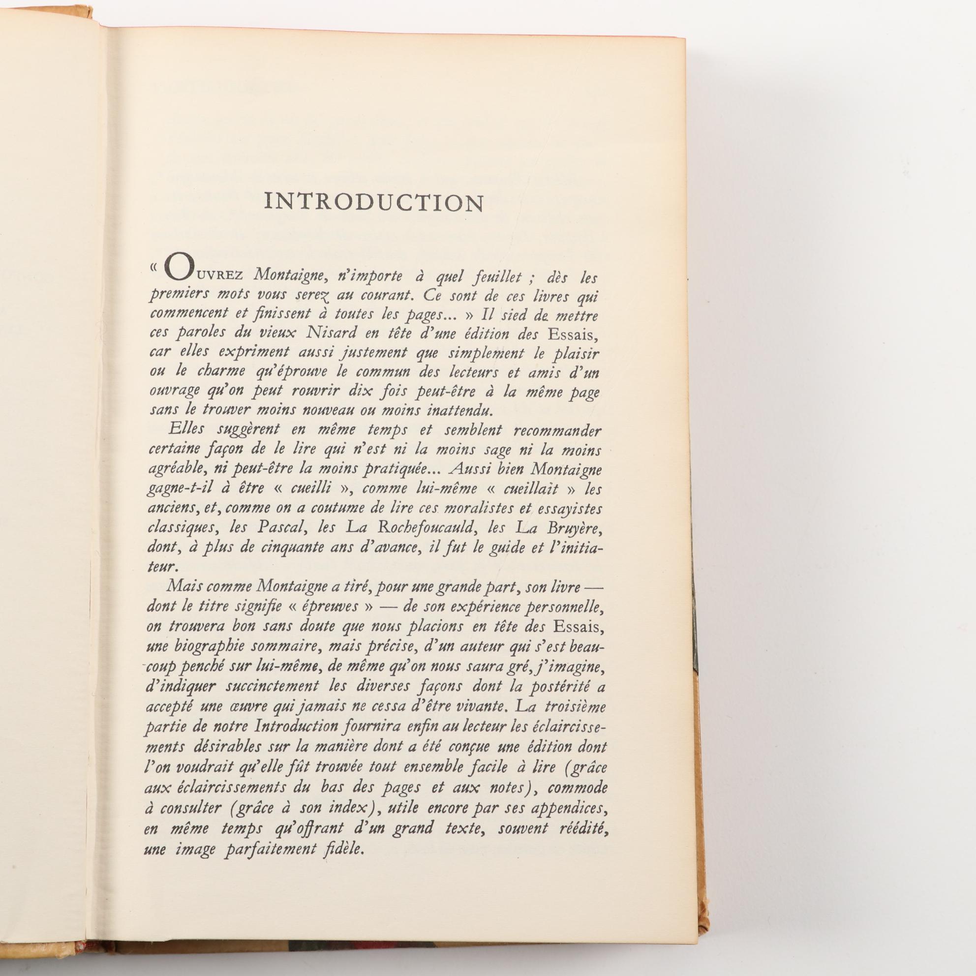 French Language "Essais" Three-Volume Set by Michel de Montaigne, c. 1952