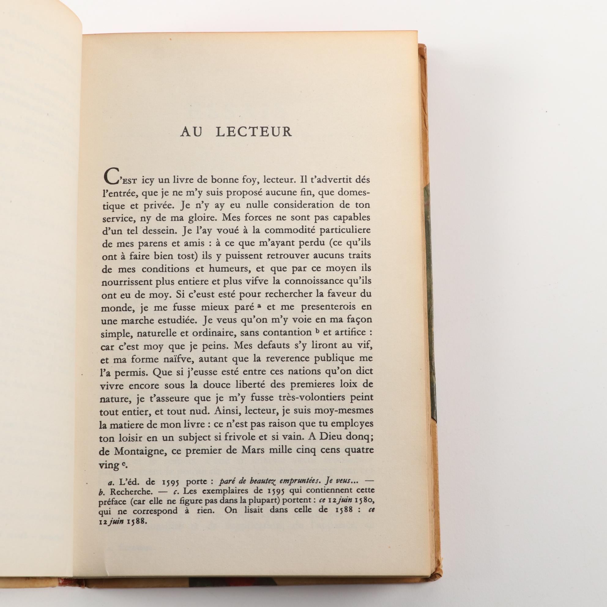 French Language "Essais" Three-Volume Set by Michel de Montaigne, c. 1952