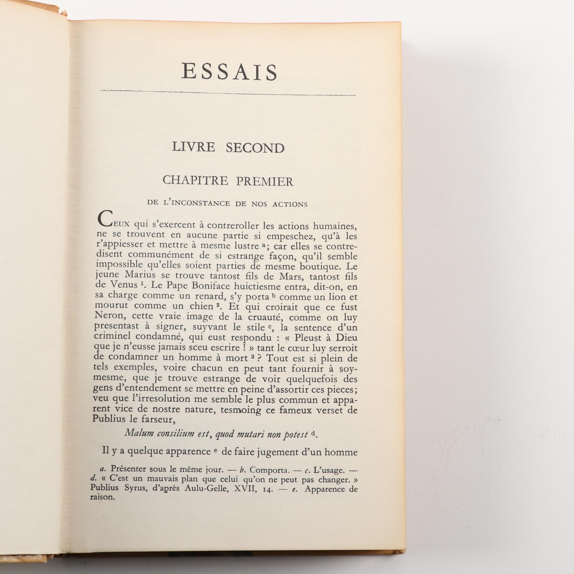 French Language "Essais" Three-Volume Set by Michel de Montaigne, c. 1952