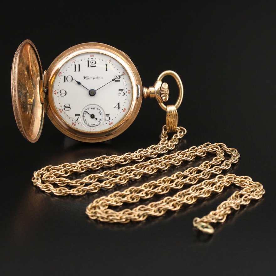 Antique Hampden Gold-Filled Hunting Case Pocket Watch