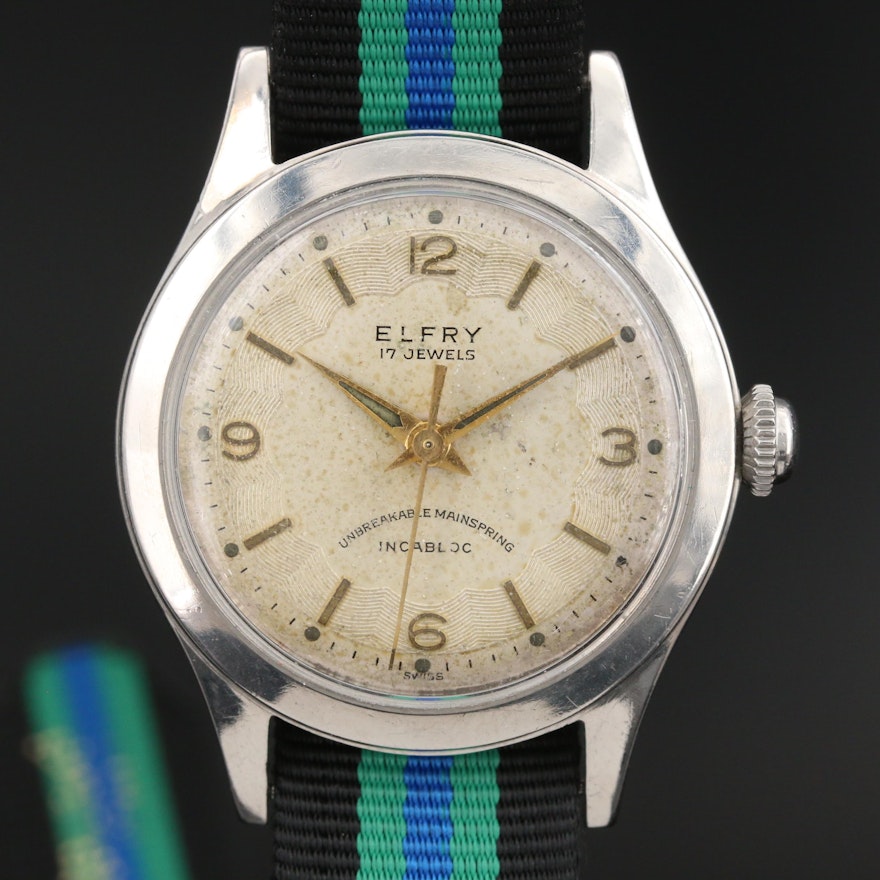 Vintage Elfry Stainless Steel Stem Wind Wristwatch