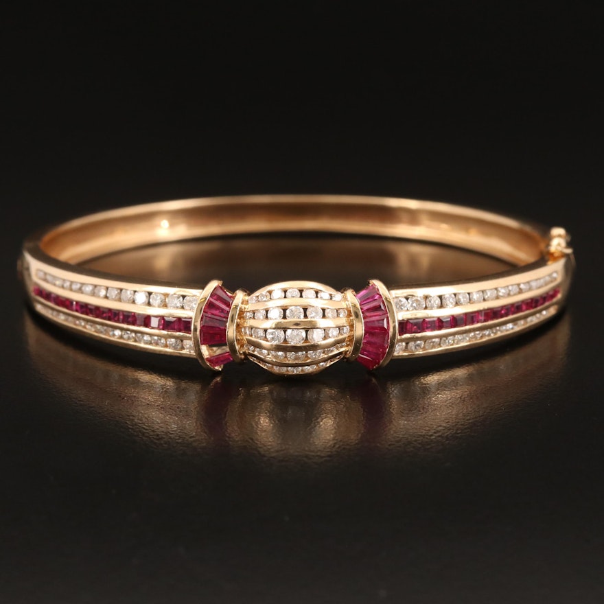 14K 1.62 CTW Diamond and Ruby Hinged Bangle