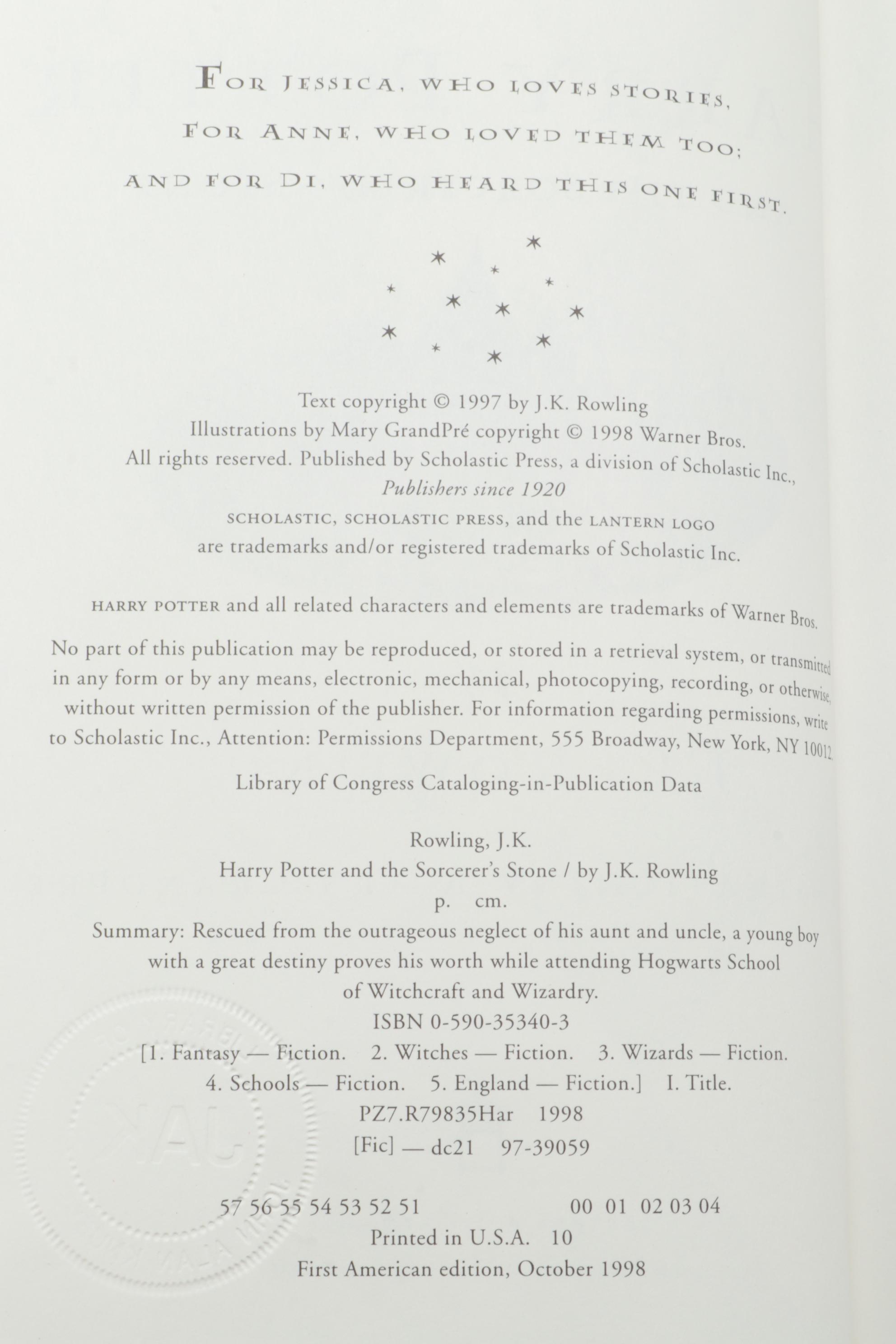 Complete First American Edition "Harry Potter" Series by J. K. Rowling