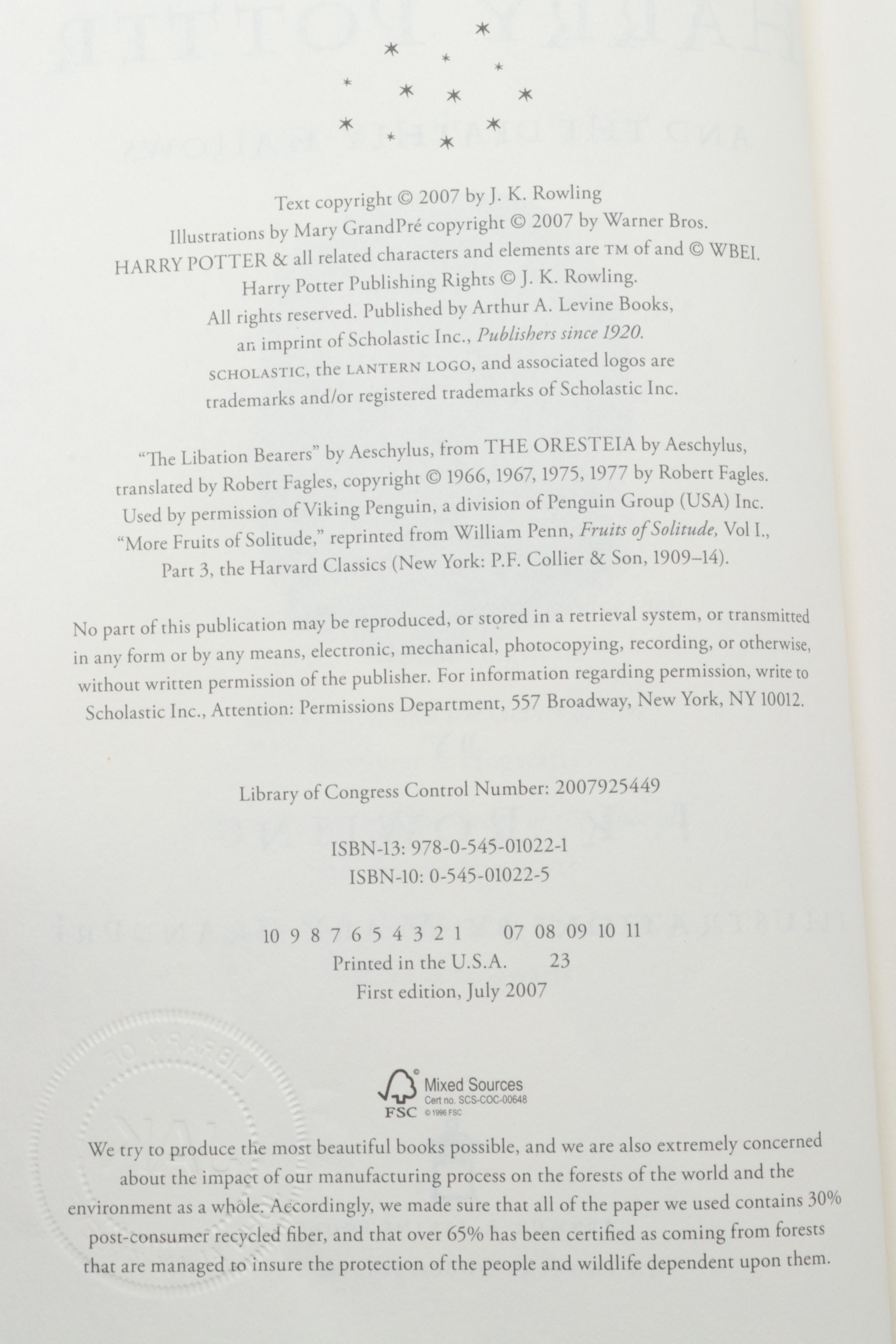 Complete First American Edition "Harry Potter" Series by J. K. Rowling