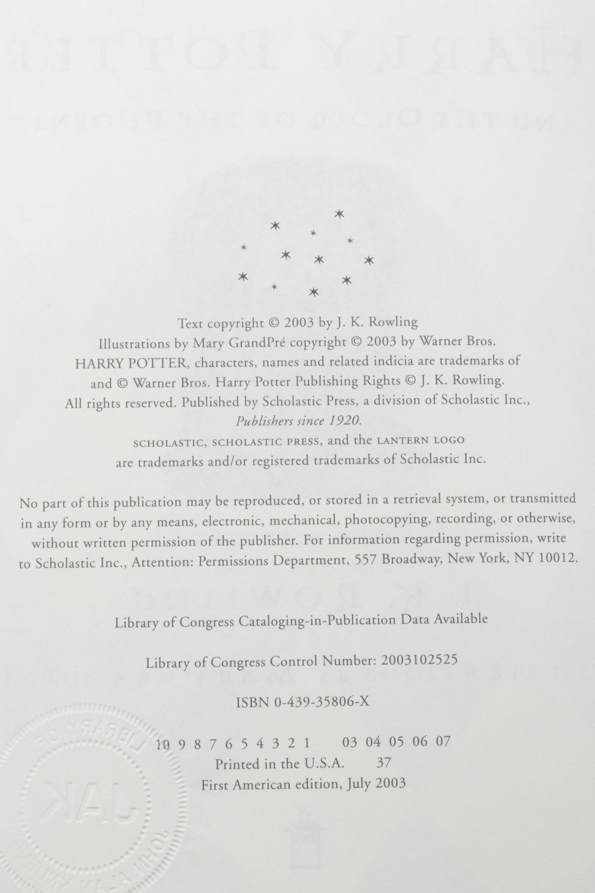 Complete First American Edition "Harry Potter" Series by J. K. Rowling