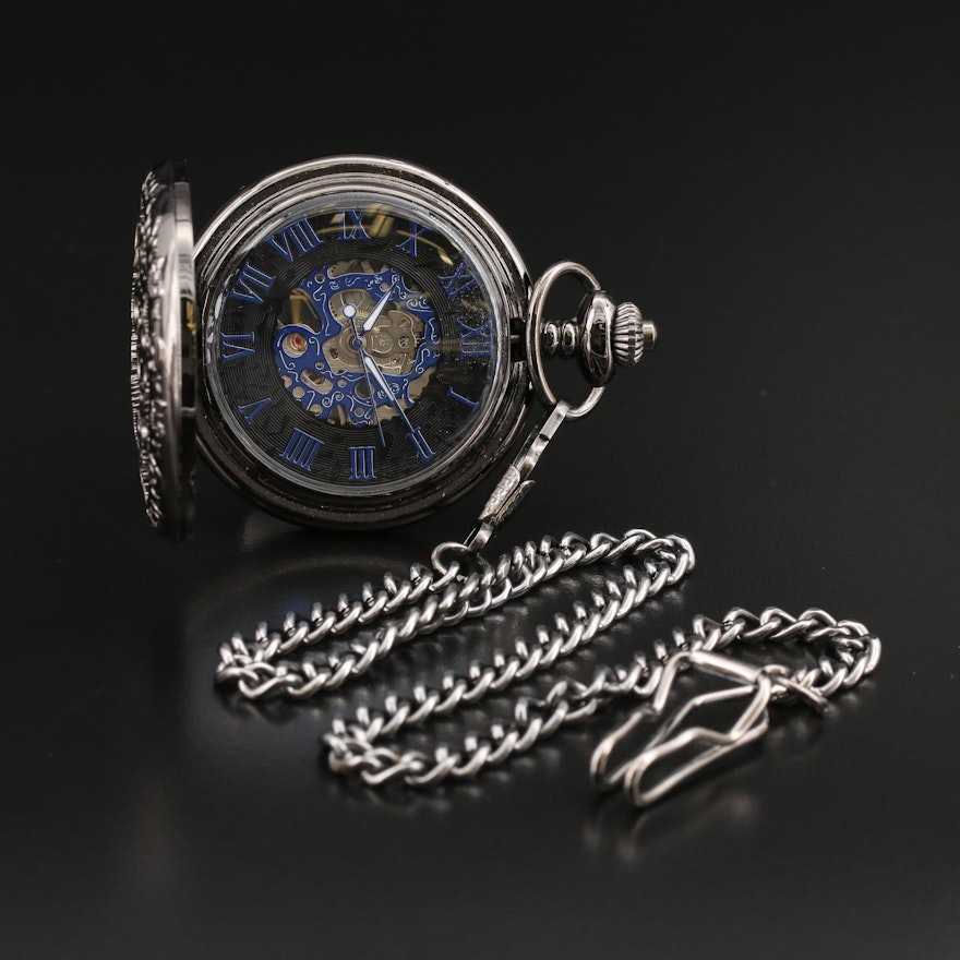 Modern Stem Wind Pocket Watch Featuring Steampunk Design