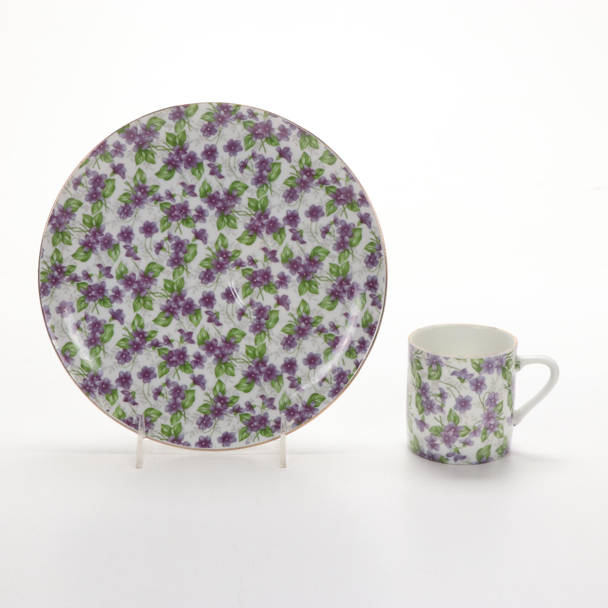 Porcelain Floral Tea & Toast Set with Mikasa Opus Black Pie Server