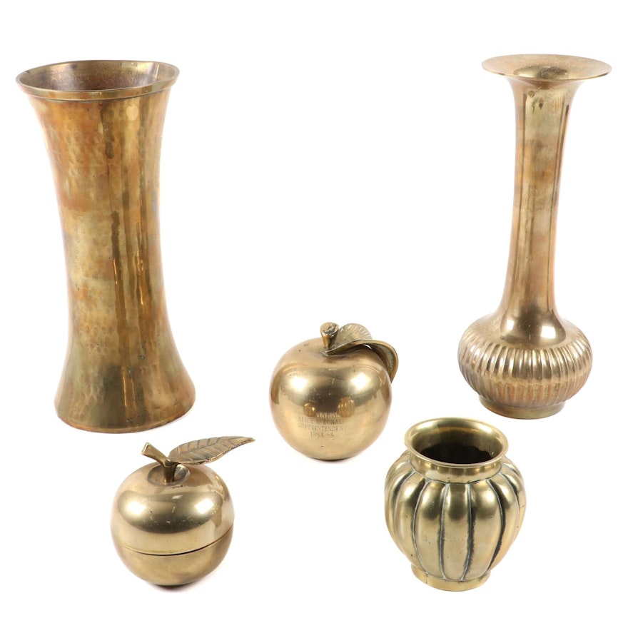 Russian Hammered Vase and Other Brass Table Decor