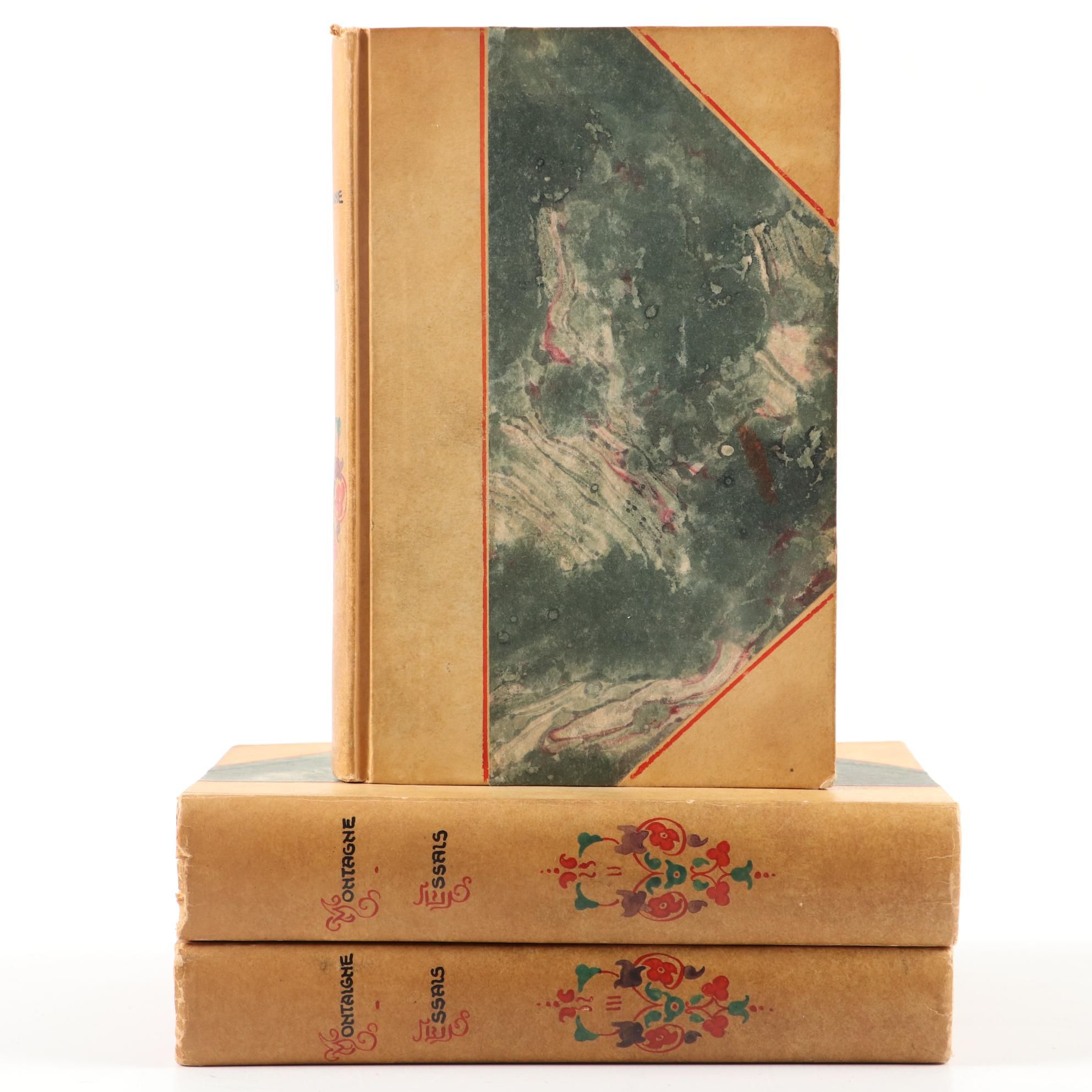 French Language "Essais" Three-Volume Set by Michel de Montaigne, c. 1952