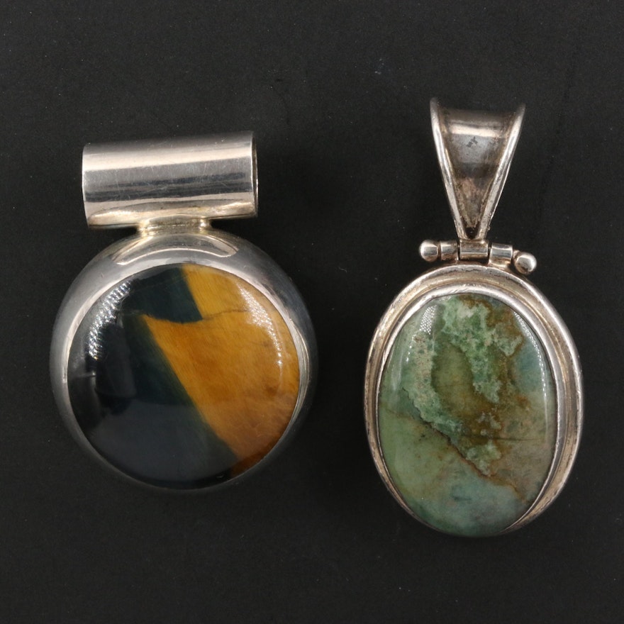 Sterling Tiger's Eye and Eilat Stone Pendants