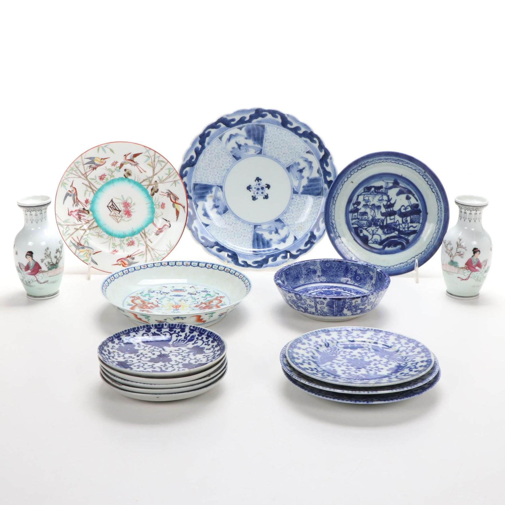 Minton and Noritake Porcelain Plates with Other Japanese Blue & White Tableware