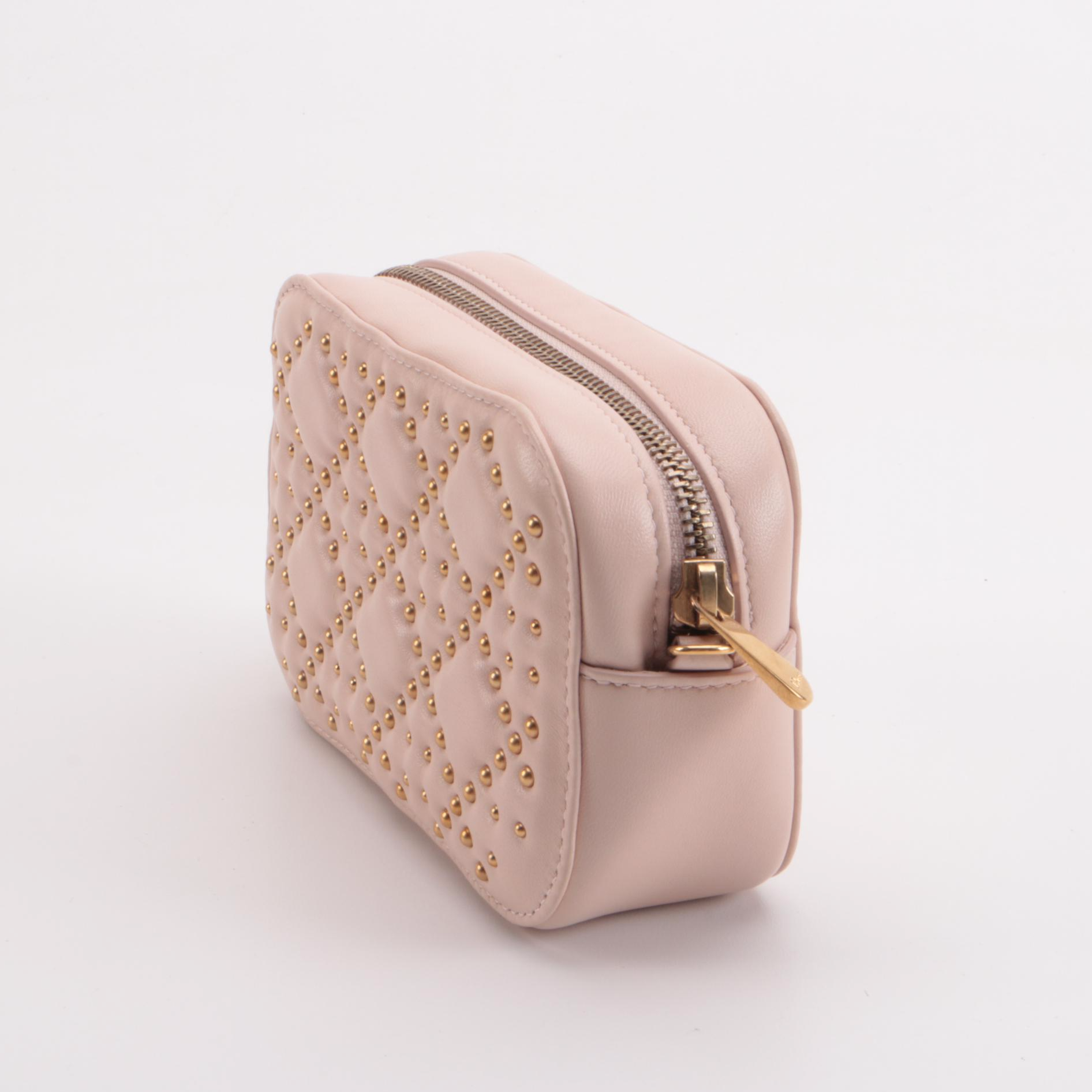 Christian Dior Lady Dior Small Camera Pouch in Brass Studded Blush Pink Leather