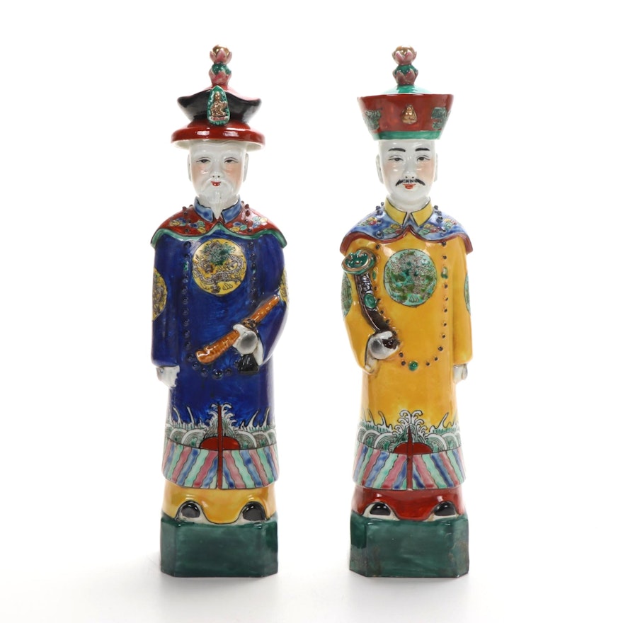 Chinese Porcelain Figurines of Qing Dynasty Emperors