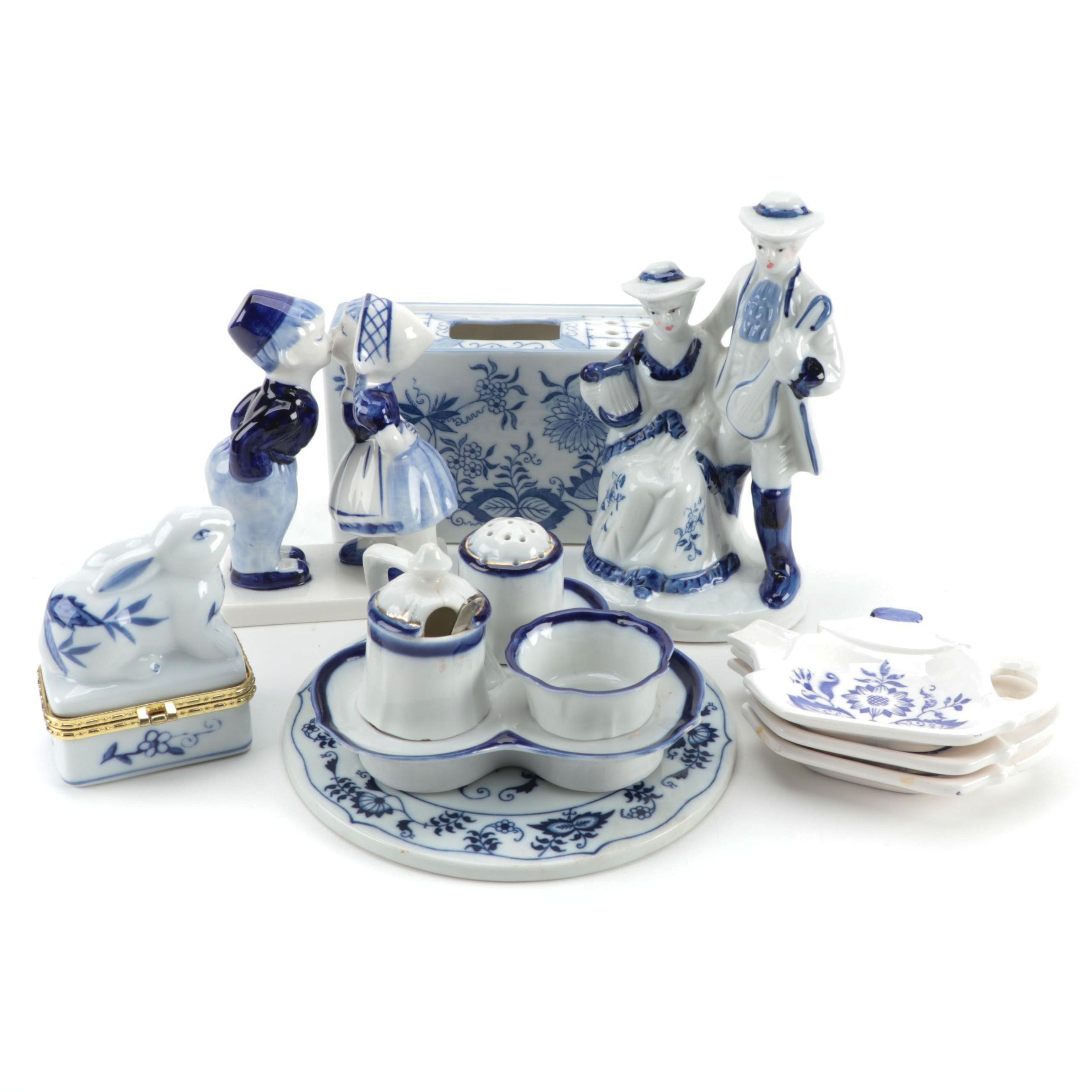 Blue Onion Style and Other Blue and White Porcelain Tableware, 20th Century
