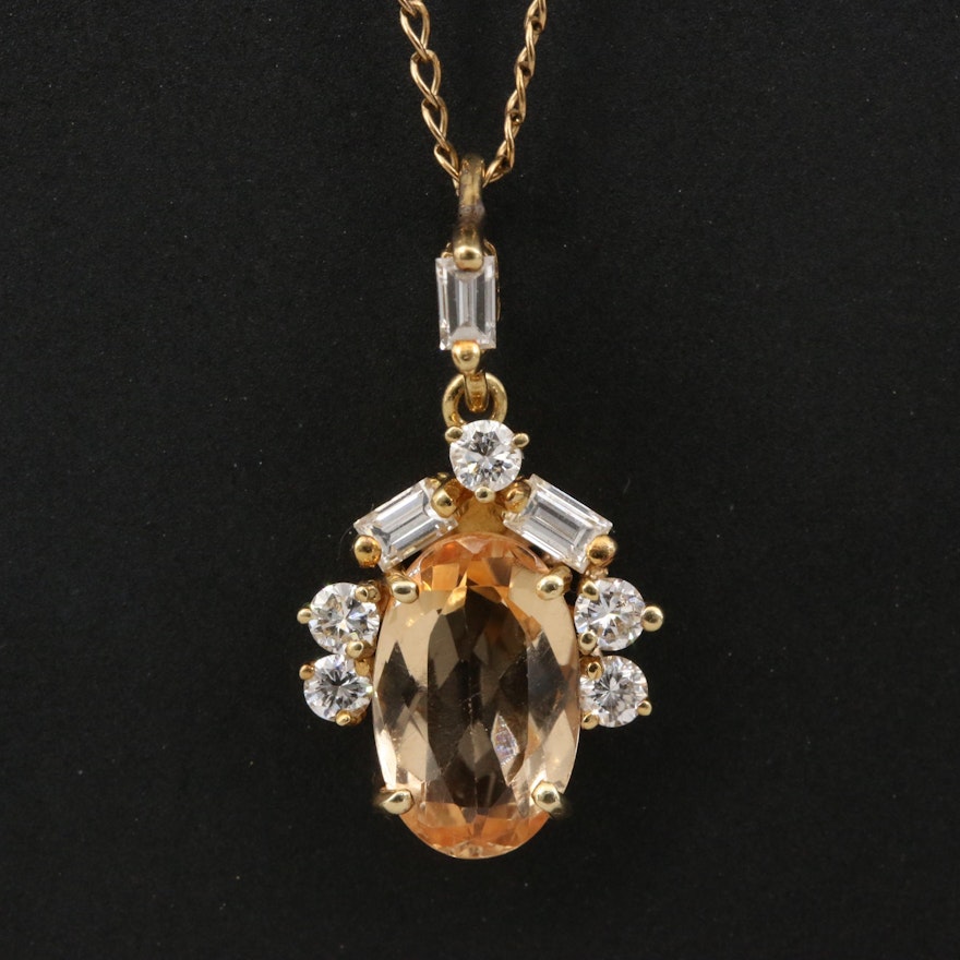 18K Topaz and Diamond Pendant with Curb Chain